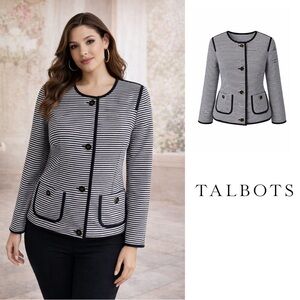Talbots Black White Striped Blazer